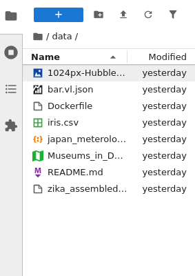 The left JupyterLab sidebar showing a variety of files in the file browser.