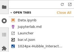 The tabs panel in JupyterLab with a list of sample documents.