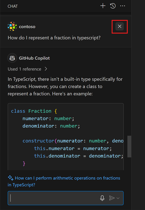 聊天视图显示多个提示,突出显示用于删除聊天提示和响应的'x'控件。