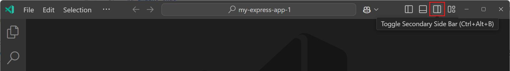 VS Code 标题栏中的布局控件,突出显示辅助侧边栏切换按钮。