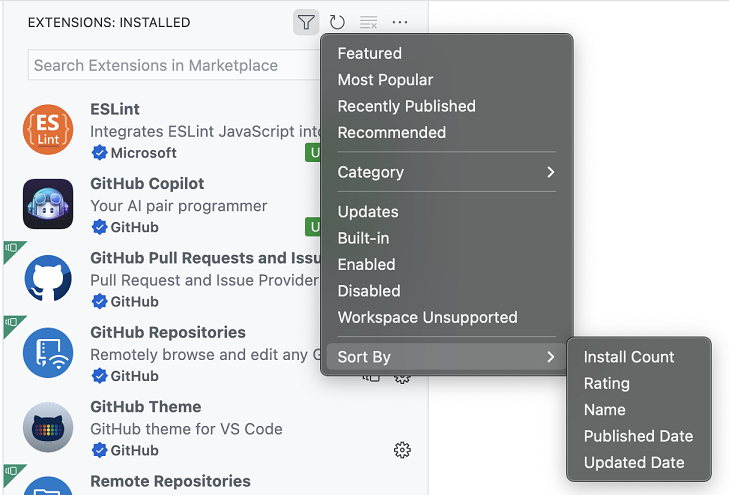 扩展视图排序方式菜单选项