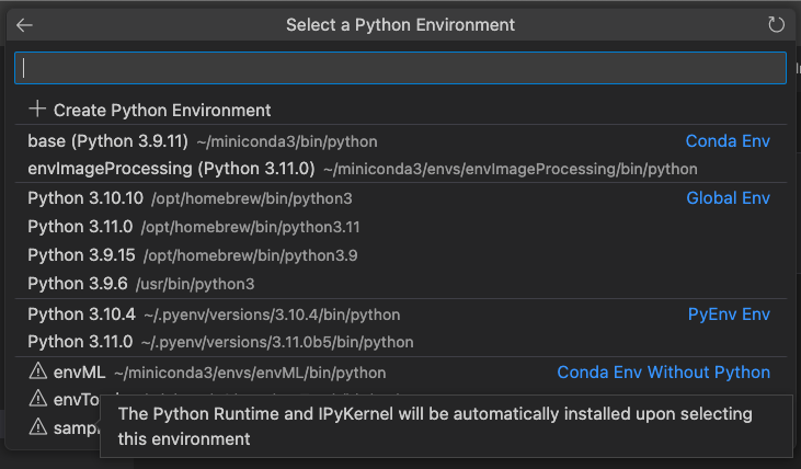 Notebook内核选择器,可以选择空的conda环境
